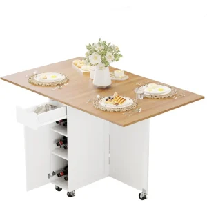 Folding Dining Table and Storage on  6 wheels