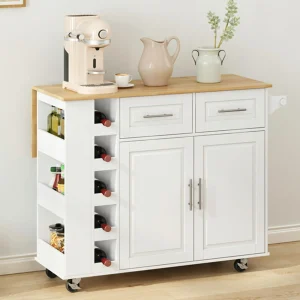 Island Cart w/Cabinets, Drawers, Spice Rack,