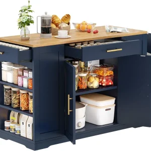 Island with Trash Can Storage Cabinet on 5 wheels