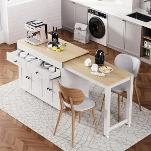 74.5" Expandable Dining Table Rolling Island Cart