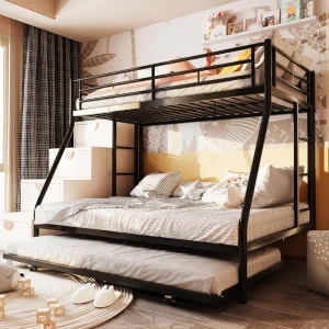 Bunk Bed with 2 Secured Ladders, with Trundle