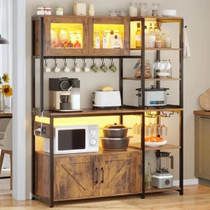 Bakers Rack w/ LED Light, 45.3 In Coffee Bar